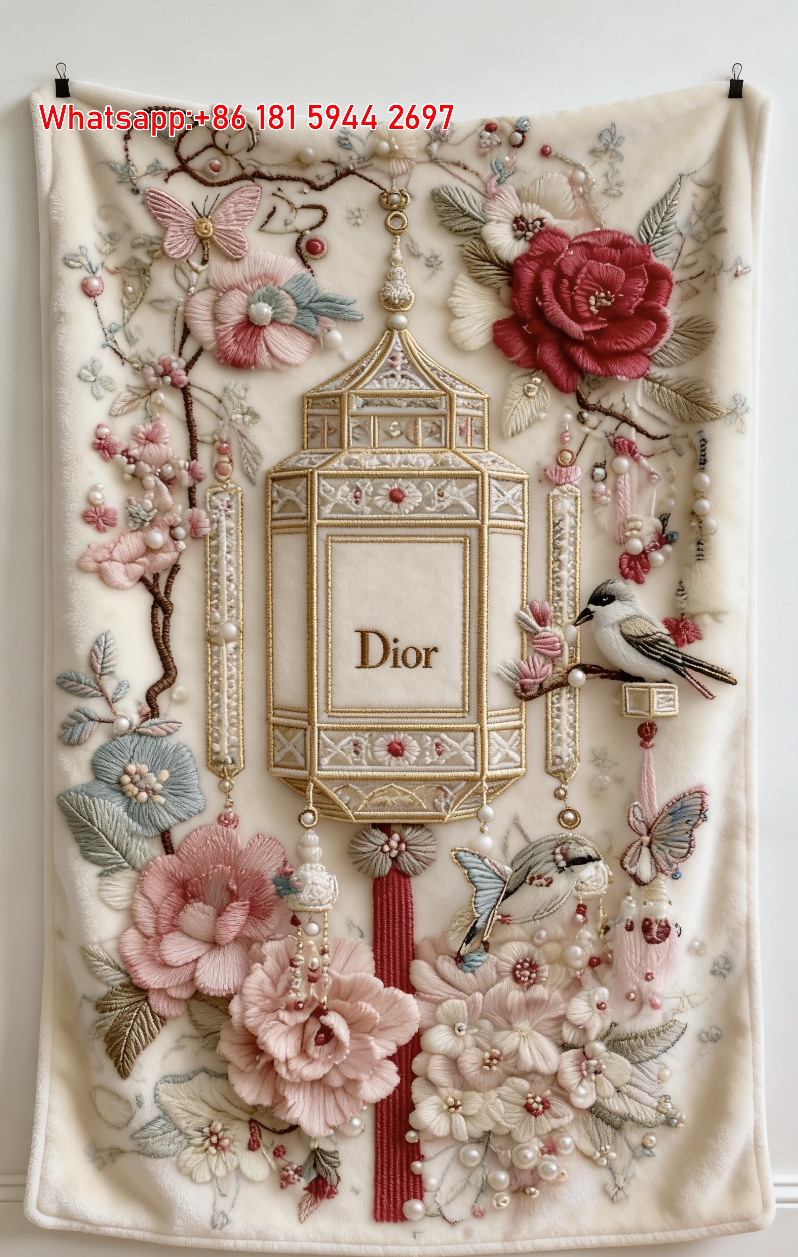 Dior Chinese Lantern Floral Flannel Sofa Throw Blanket D021